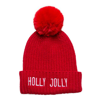 Holly Jolly Red Christmas hat with White embroidered letters HOLLY JOLLY