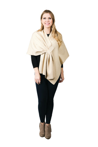Gold knit wrap shawl with keyhole