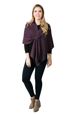 Plum knit wrap shawl with keyhole