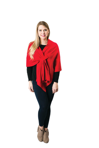 Red knit wrap shawl with keyhole