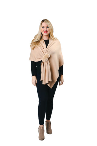 Camel keyhole wrap with camel faux fur loop