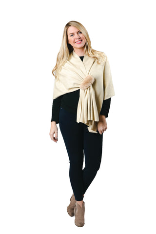 Metallic Gold keyhole wrap with camel faux fur loop
