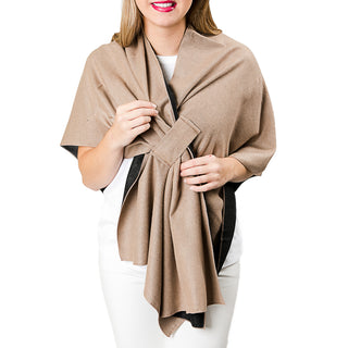 Tan with black soft knit wrap with keyhole loop
