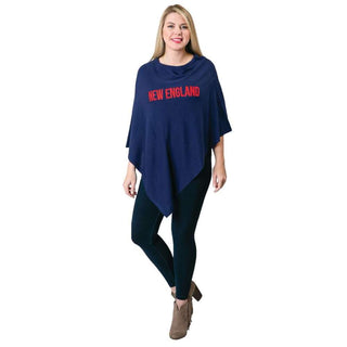 Navy Blue One Size Poncho with red embroidered NEW ENGLAND
