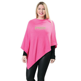 Pink poncho with preppy in green embroidery