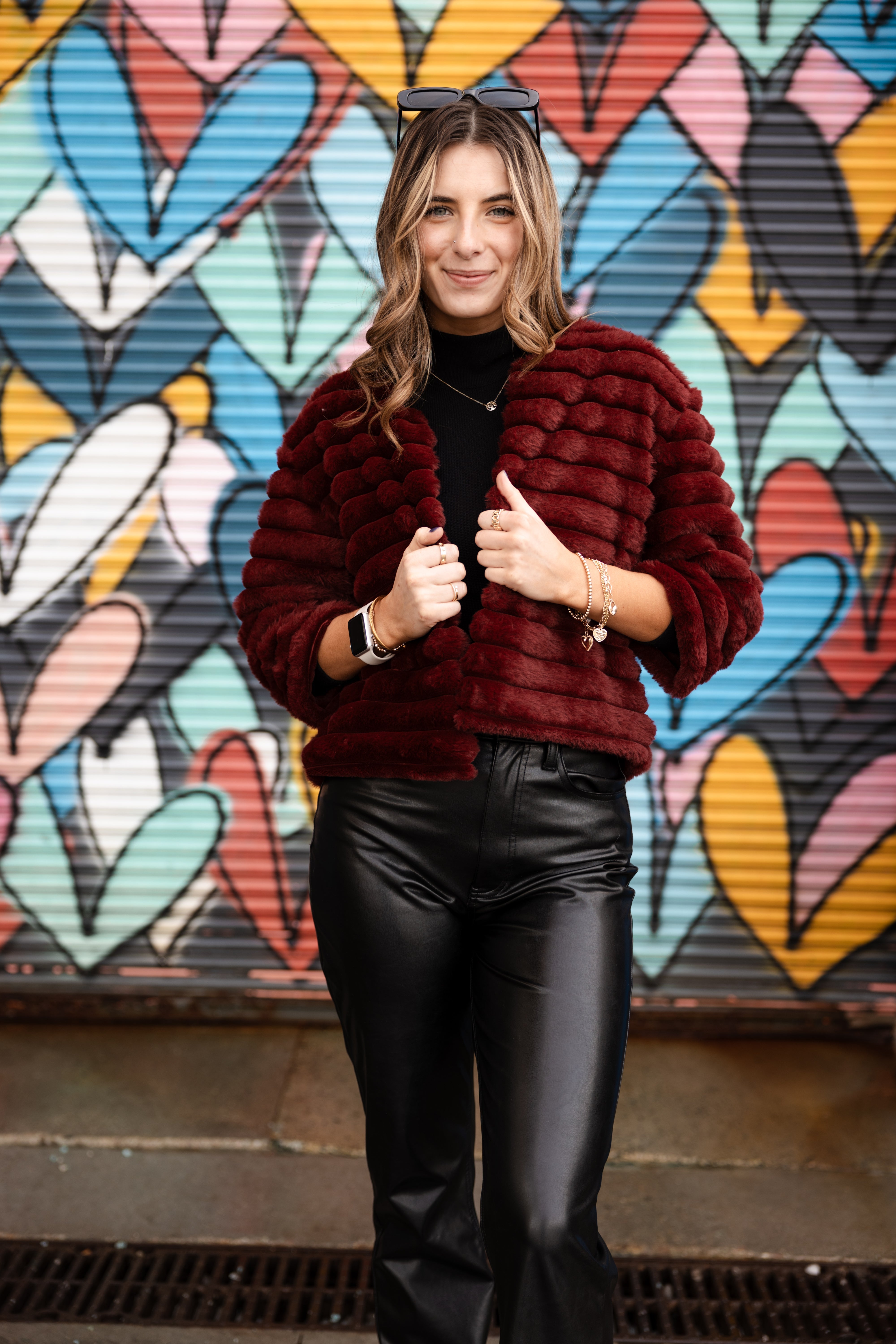 Callie Bolero Vest – Women's Cropped Jacket in Bordeaux, Cream