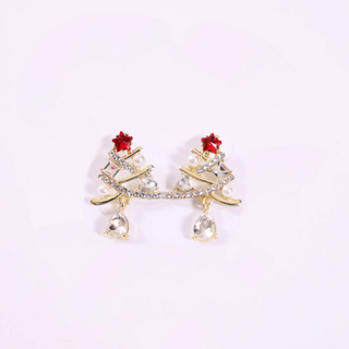 Red star Bling Christmas Tree Earrings with sparkling crystals and teardrop charm