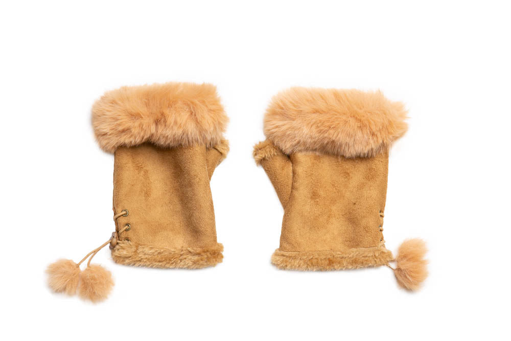 Wholesale Gloves Beige Fur Trim Winter Gloves for Women