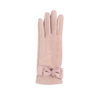 Camel Isla Glove – Camel Isla Glove with bow detail and pink stitched trim