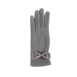 Gray Isla Glove – Soft gray Isla Glove with bow accent and pink stitching