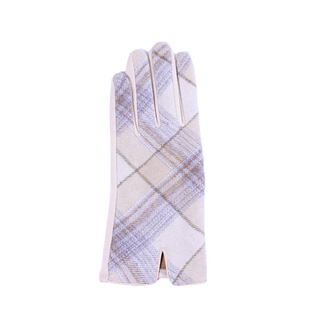 White & Beige Plaid Glove – Lenore plaid glove in white with subtle pastel plaid for women’s fashion.
