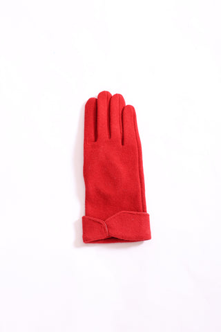Red Gloves (flat lay) – Evette Glove in vibrant red, stylish women’s holiday glove.
