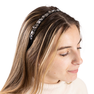 Alt: Verity Headband in black with crystal embellishments – chic sparkling hair accessory.