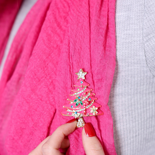 Pink Christmas tree magnetic brooch