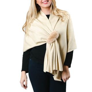 Metallic gold keyhole wrap with camel faux fur loop