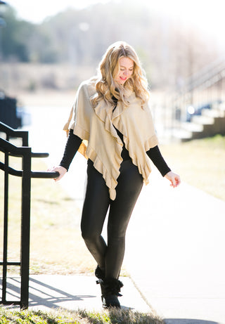 Metallic Gold 100% cotton one size wrap with ruffle detailing over black outfit