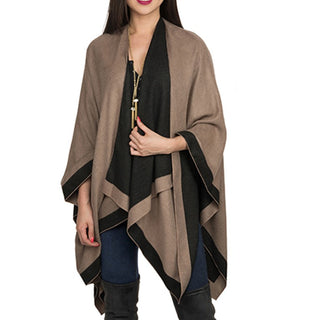 Black and tan reversible ruana in buttery soft cashmere-like knit