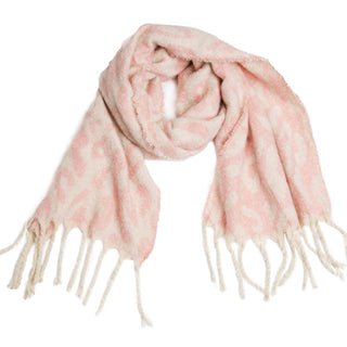 Pink Leopard Print Scarf with Fringe