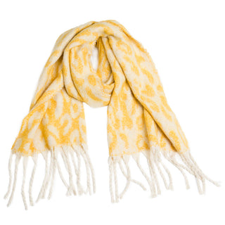 Yellow Leopard Print Scarf with Fringe