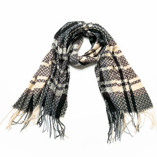 Lindsey plaid scarf with fringe in black and cream