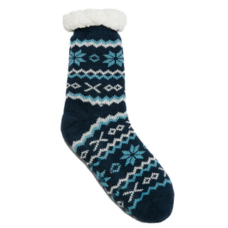 Navy, blue and white wintry print slipper sock