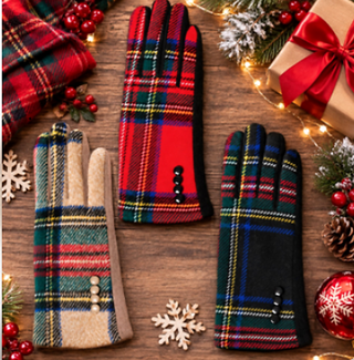 red tartan plaid glove, camel tartan plaid glove, black tartan plaid glove
