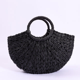 Black woven half circle handbag 