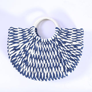 Blue and white woven half circle handbag 