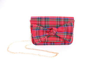 Red tartan plaid handbag with gold 