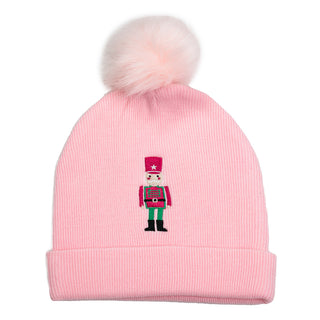 Light Pink knit hat with embroidered nutcracker