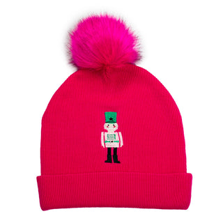 Hot Pink knit hat with embroidered nutcracker