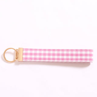 Pink gingham keychain with gold key ring