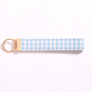 Keychain with blue and white gingham and gold key ring