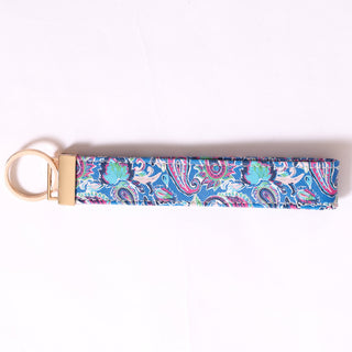 Printed keychain in colorful blue paisley pattern