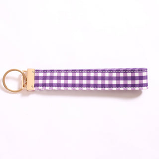 Purple gingham keychain with gold key ring