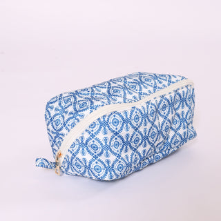 Blue floral glam bag  with zipper cosmetic organizer
