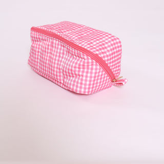Hot pink gingham glam travel bag with zip closure – girly and fun.