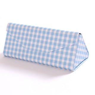 Light blue and white gingham foldable sunglasses case 