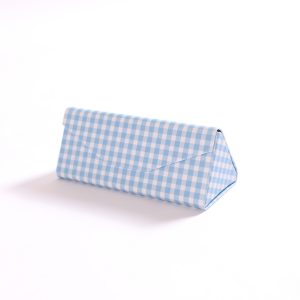 light blue and white gingham sunglass case