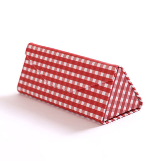 Maroon and white gingham foldable sunglasses case 