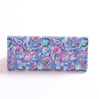 blue and multi color paisley printed foldable glasses case 