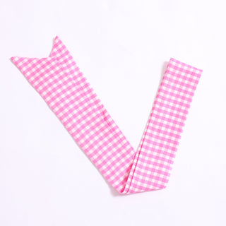 Pink gingham twillie ribbon scarf for hair or bag accessory.