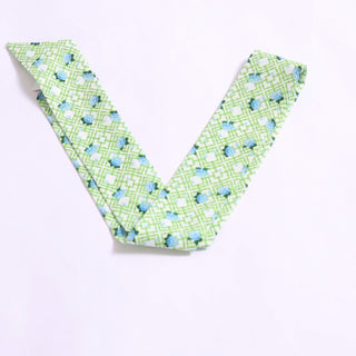 Green and blue hydrangea lattice printed twillie, perfect for spring accessorizing.