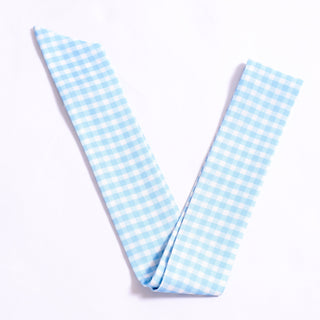 Light blue gingham twillie ribbon scarf for hair or bag accessory.