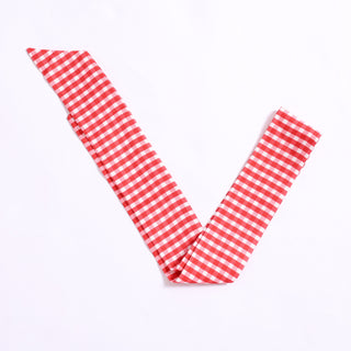 Maroon gingham twillie ribbon scarf for hair or bag accessory.