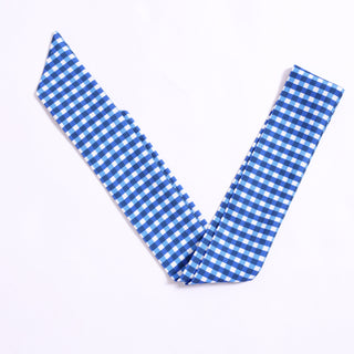 Blue gingham twillie ribbon scarf for hair or bag accessory.