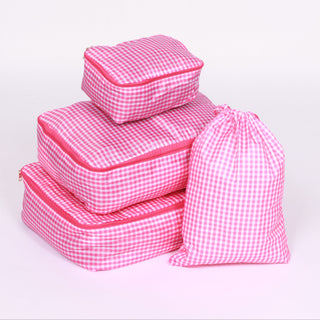 Set of checkered hot pink packing cubes