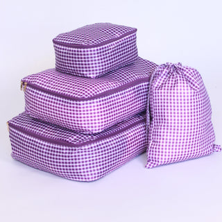 Set of checkered purple packing cubes