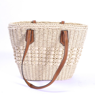 Woven handbag with brown handles