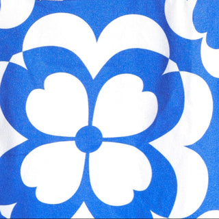 Blue Geometric swatch for twillie â€“ Spring 2026 fabric twillie with bold blue and white geometric & floral pattern